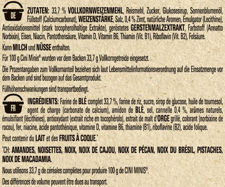 Nutritional values and ingredients Cini Minis Cereals (625 g)
