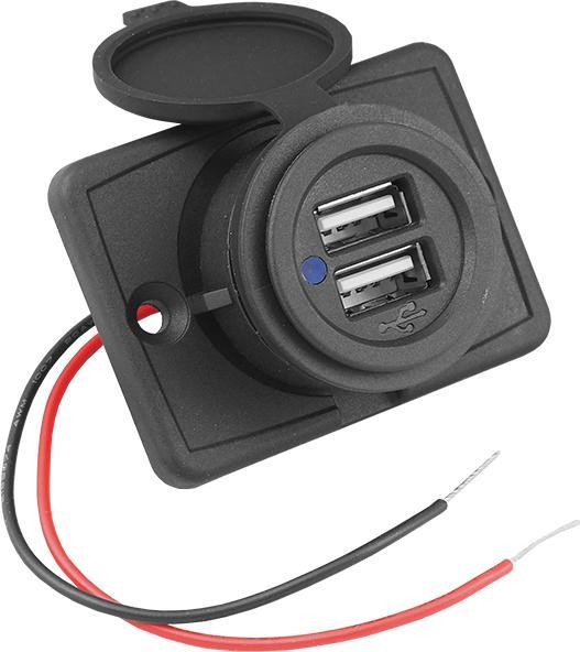 Produktbild Lasmex Versenktes Auto-/Motorrad-/Boot-Ladegerät mit ausklappbarem Deckel: 2xUSB-A 2x5V/2,4A, Eingang: