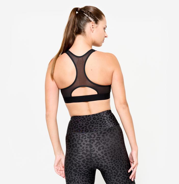 Image du produit Decathlon Brassière dos nageur avec coques maintien modéré Femme, Léopard gris et noir (S)