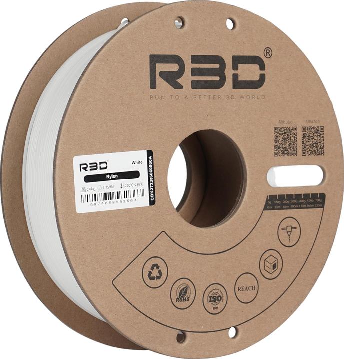 Image du produit R3D Filament Nylon PA6 Blanc 1.75mm 800g (Nylon, 1.75 mm, 800 g, Blanc)