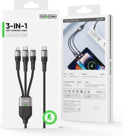 Actual product image Duzzona 3 in 1 USB Ladekabel (1.30 m)