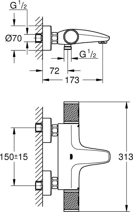 Produktbild Grohe Precision Feel Thermostat-Wannenarmatur, mit ProGrip-Griff, wassersparend, chrom