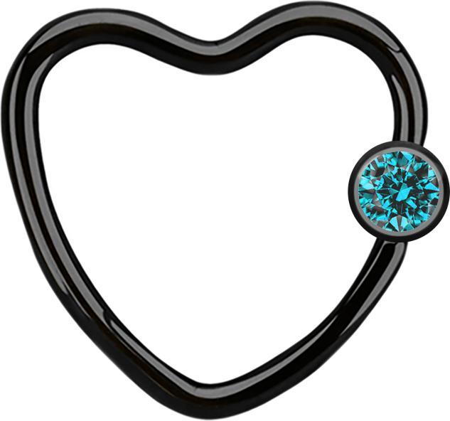 Immagine prodotto Star Piercing Anello con chiusura a microsfera Cuore nero con sfera di cristallo acqua (Acciaio chirurgico 316L, senza ottone)