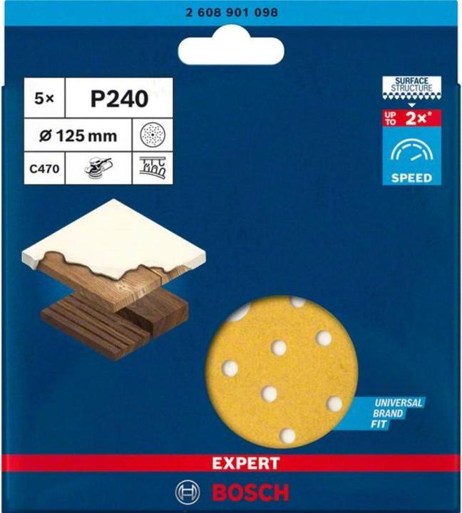 Image du produit Bosch Professional Zubehör Papier abrasif Expert C470 à trous multiples pour ponceuse excentrique, 125 mm, G 240, 5 pces. (P240)