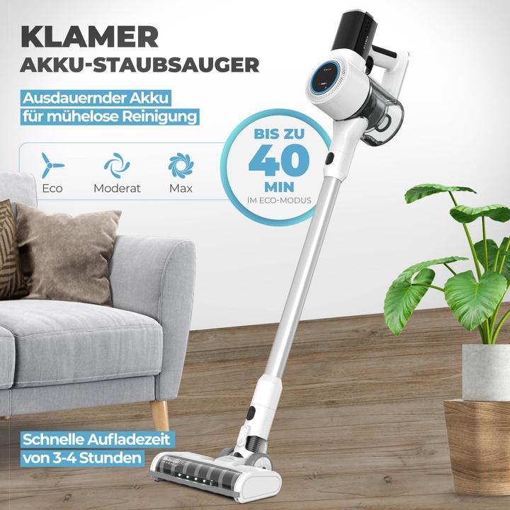 Produktbild KLAMER Akkustaubsauger, 420 Watt, 2 Akkus und mit verschiedenen Aufsätzen