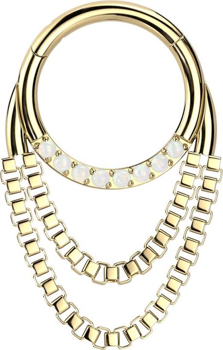 Produktbild Star Piercing Micro Segmentring klappbar vergoldet front Opale silber Anhänger zwei Ketten (Chirurgenstahl 316L, ohne Messing)