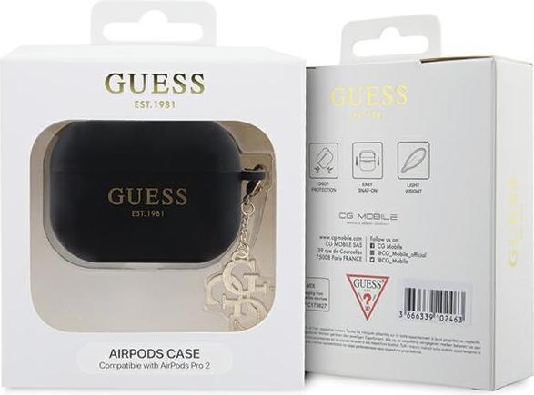 Produktbild Guess GUAP2LECG4K AirPods Pro 2 cover czarny/black Liquid Silicone Glitter Triangle Charm (Kopfhörer Tasche)