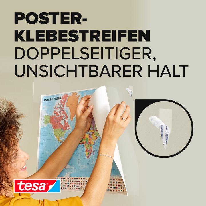 Actual product image tesa 3x Powerstrips POSTER, 200g Halteleistung, 60x doppelseitige Klebestreifen