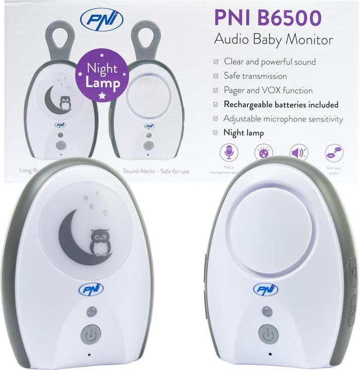 Produktbild PNI Audio-Babyphone B6500 kabellos, Gegensprechanlage, mit Nachtlampe, Vox- und Pager-Funktion, eins (Babyphone Audio, 100 m)