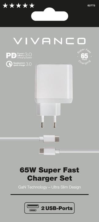 Produktbild Vivanco 65W Dual Schnellladegerät USB C PowerDelivery3.0 Handy Heimlader USB-C K 62773 (65 W)