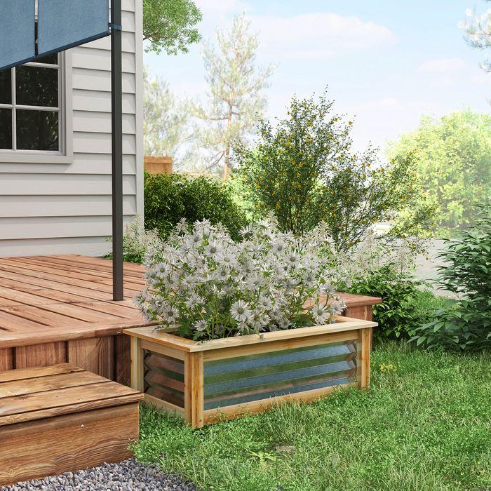 Actual product image Swisshandel24 Metal raised bed, flower box planter box with wooden frame, vegetable bed, herb bed for garden, B