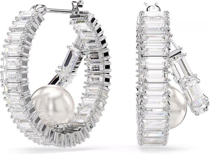 Produktbild Swarovski x Ariana Grande Kreolen Kristallperle Baguette Schliff Weiss Rhodiniert (Swarovski Metall)