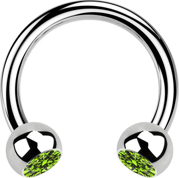Image du produit Star Piercing Circular Barbell argent avec deux boules de cristal vert clair (Acier chirurgical 316L, sans laiton)