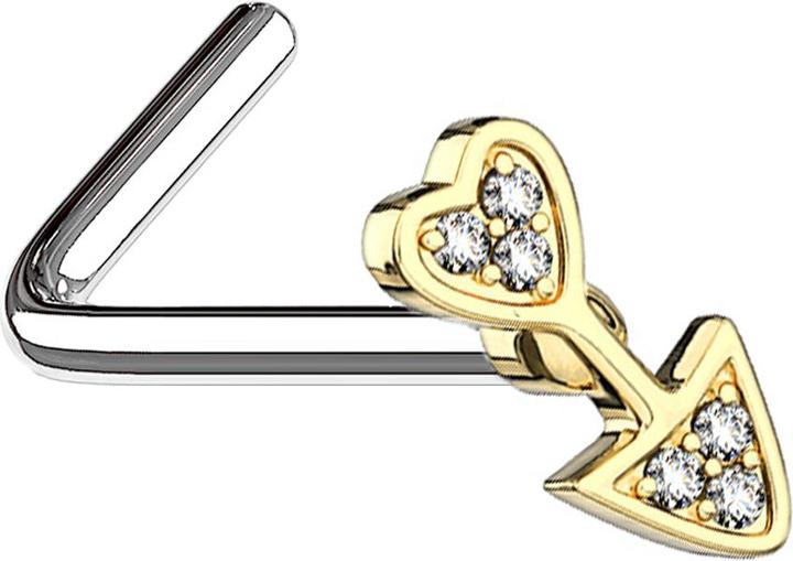 Immagine prodotto Star Piercing Nasenstecker gewinkelt vergoldet Pfeil mit Herz (Acciaio chirurgico 316L, Ottone)