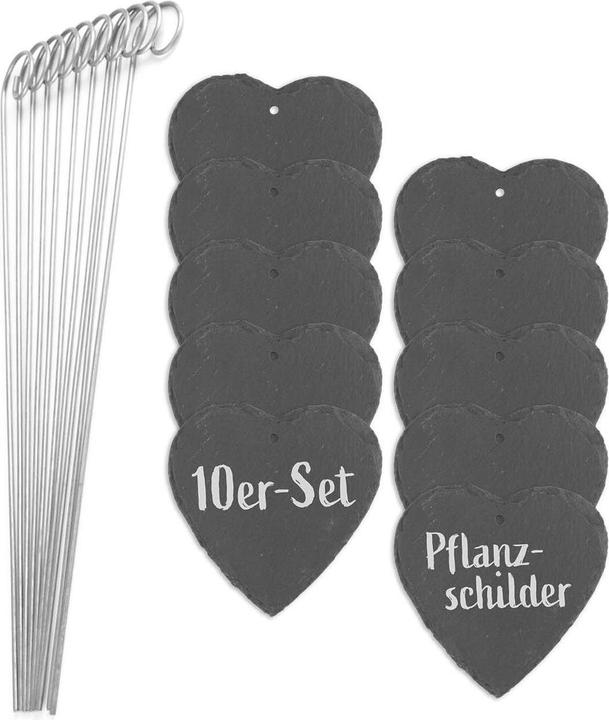 Produktbild Hoberg Pflanzschilder Set Schiefer Herz, 10 Stück, Zubehörtyp (40 cm, 10 cm)