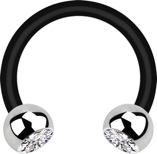 Star Piercing Micro Circular Barbell schwarz mit zwei Kugeln silber Kristall silber (Chirurgenstahl 316L, Bioflex, ohne Messing)