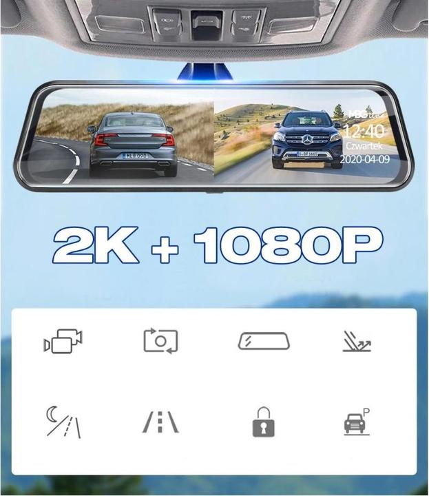 Image du produit MBG Line Enregistreur vidéo miroir HS900 Pro Sony (Microphone intégré, Écran intégré, Bluetooth, WiFi, QHD)