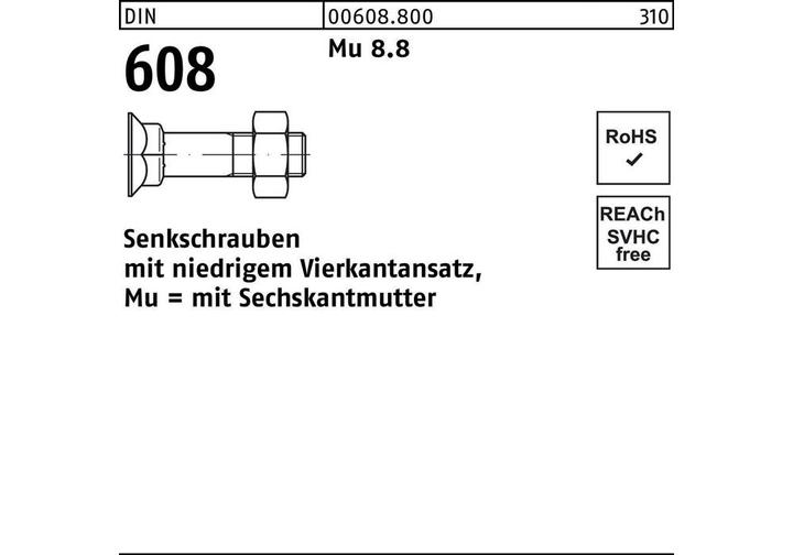 Produktbild Senkschraube DIN 608 m.4-kantansatz/6-kantmutter M 10 x 25 Mu 8.8 (M10)