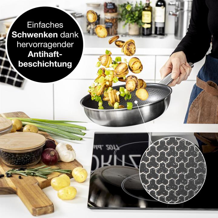 Image du produit Moritz & Moritz Poêle en acier inoxydable à structure alvéolaire 24cm avec revêtement céramique de dernière (Ensemble de casseroles et de poêles de cuisson, Acier inoxydable)