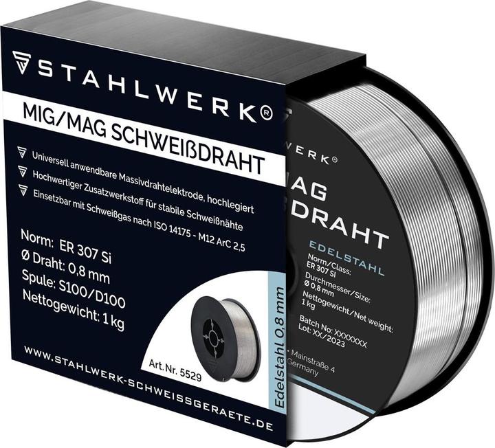 Produktbild Stahlwerk Schweissdraht MIG MAG Edelstahl ER 307 Si  0,8 mm 1 kg Drahtrolle