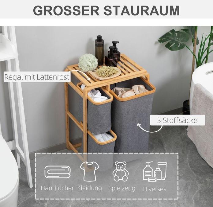 Actual product image Swisshandel24 Laundry basket Laundry box with platform Laundry collector with 3 removable laundry bags Laundry