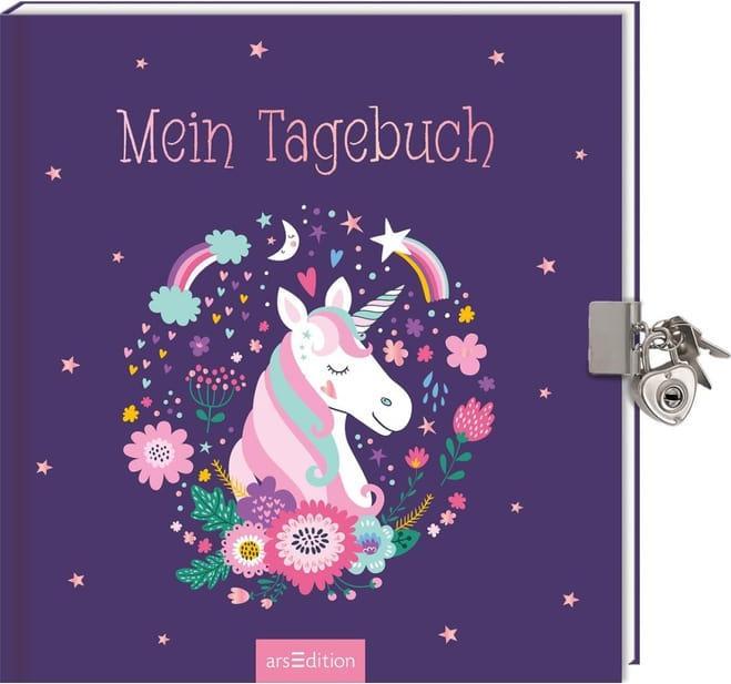 Image du produit Journal intime avec serrure - Licorne (21,5 x 21,5 cm, À rayures, Couverture rigide)
