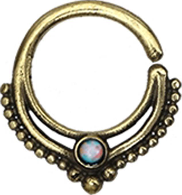 Produktbild Star Piercing Micro Piercing Ring vergoldet Kugelrand mit Opal weiss (Messing)