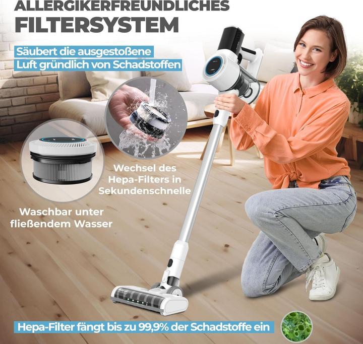 Immagine prodotto KLAMER Akkustaubsauger, 420 Watt, 1 Akku und mit verschiedenen Aufsätzen