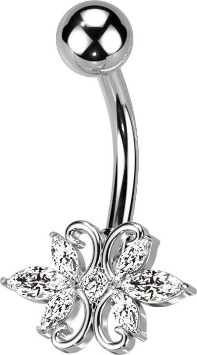 Acha Direct Banane silber mit Kugel doppel Herz Kristalle silber (Surgical steel 316L, Brass)