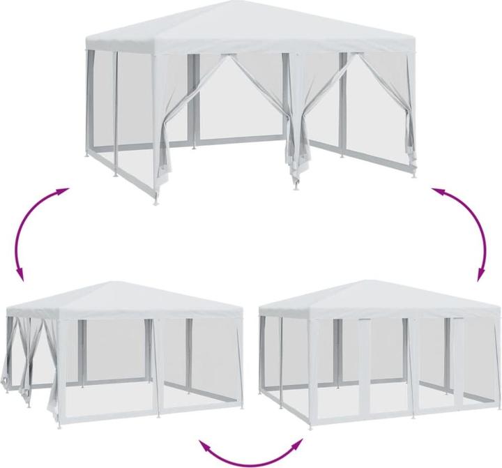 Actual product image VidaXL Partyzelt Pavillon Festzelt mit 8 Mesh-Seitenteilen Weiss 4x4m HDPE (400 cm, 400 cm)
