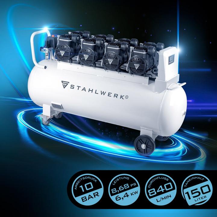 Immagine prodotto Stahlwerk Compressore 10 bar 8,6 hp 6,4 kW 840 l/min 150 l compressore d'aria (10 bar, 150 l)