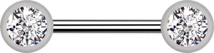 Star Piercing Barbell Innengewinde silber mit zwei Kugel front Kristall silber (Titan G23)