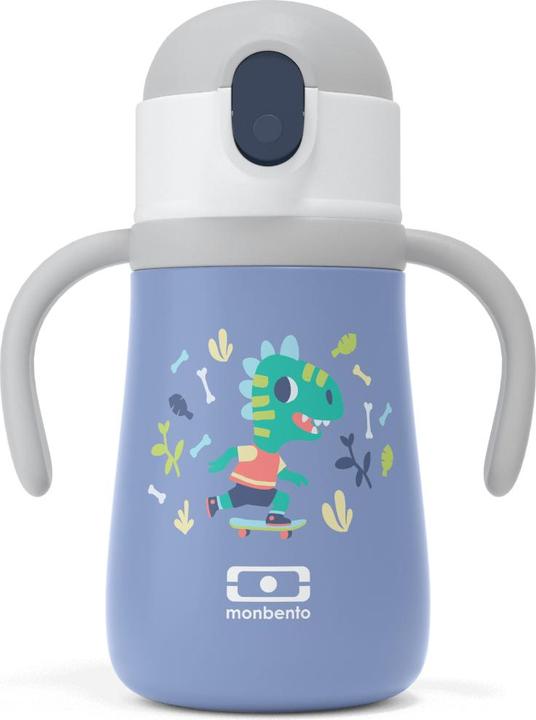 Actual product image Monbento Kids Insulated Water Bottle MB Stram Dino - 360ml - Leakproof Water Bottle with Straw - Strap & Hand (0.36 l)