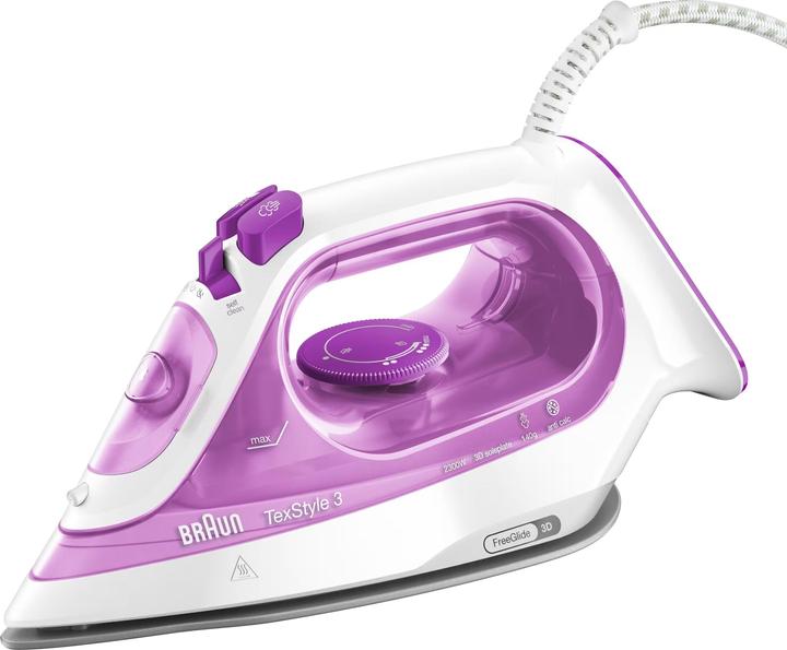 Braun TexStyle 3 SI 3030 Dry & Steam Iron Ceramic Ultra Glide Sole Plate (2300 W, 145 g/min)