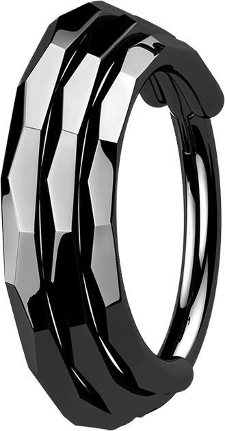 Star Piercing Micro Segmentring klappbar schwarz drei linien facettiert (ohne Messing, Titan G23)