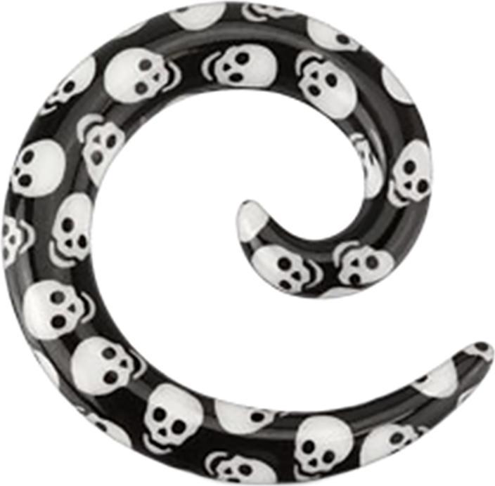 Star Piercing Dehnspirale schwarz mit Totenkopf (ohne Messing, Acryl)