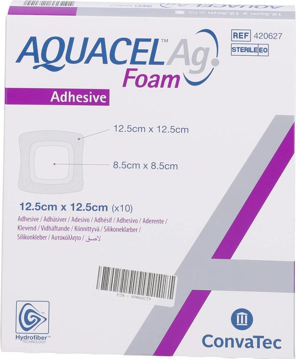 Produktbild Aquacel Ag Foam Adhäsiv 12,5x12,5 cm Verband, 10 St VER