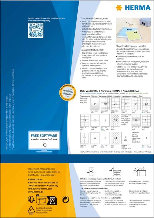 Produktbild HERMA Transparente Etiketten A4