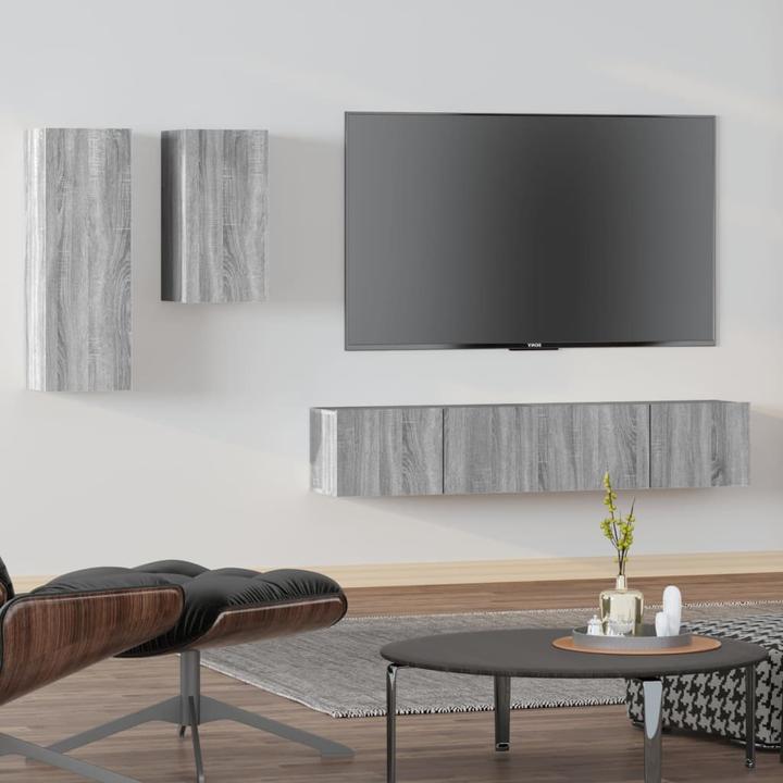 Produktbild VidaXL 4-tlg. TV-Schrank-Set Grau Sonoma Holzwerkstoff,Farbe: Grau (30 x 30 x 110 cm)
