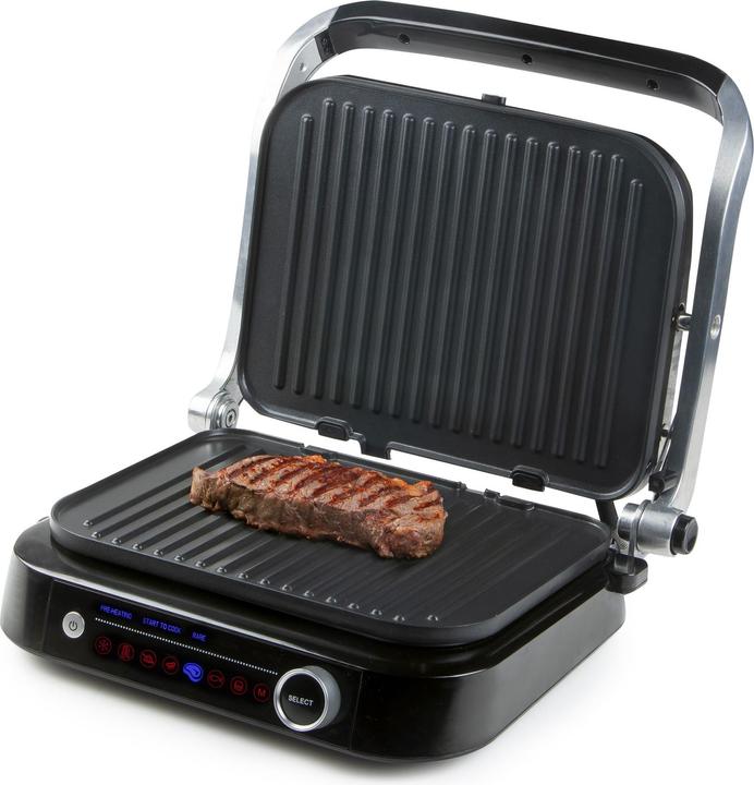 Produktbild Domo Genius Elektro Kontaktgrill Antihaftbeschichtung, mit Display Edelstahl, Schwarz (EU-Stecker)