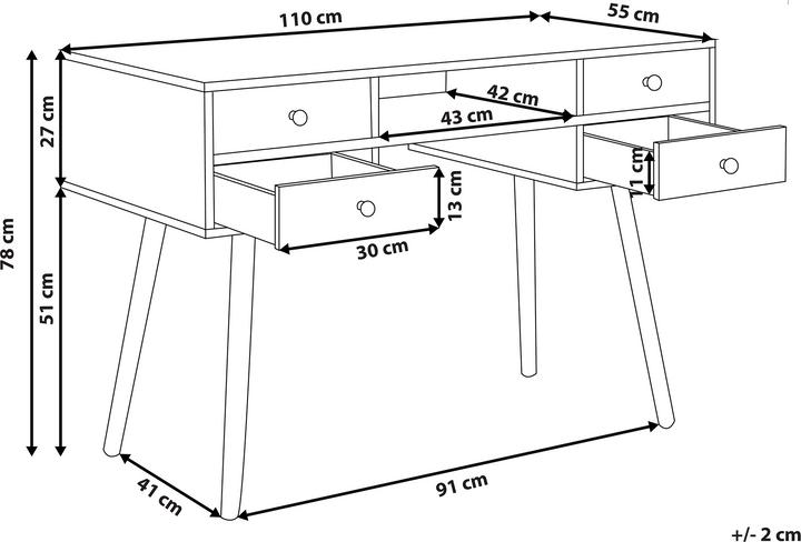 Image du produit Beliani Bureau blanc 110 x 55 cm 4 tiroirs LEVIN (110 x 55 x 78 cm)