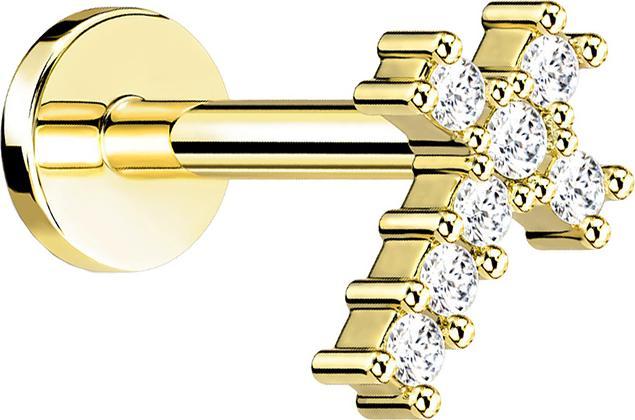 Star Piercing Micro Labret Innengewinde vergoldet Kreuz mit Kristall (Chirurgenstahl 316L, Messing)