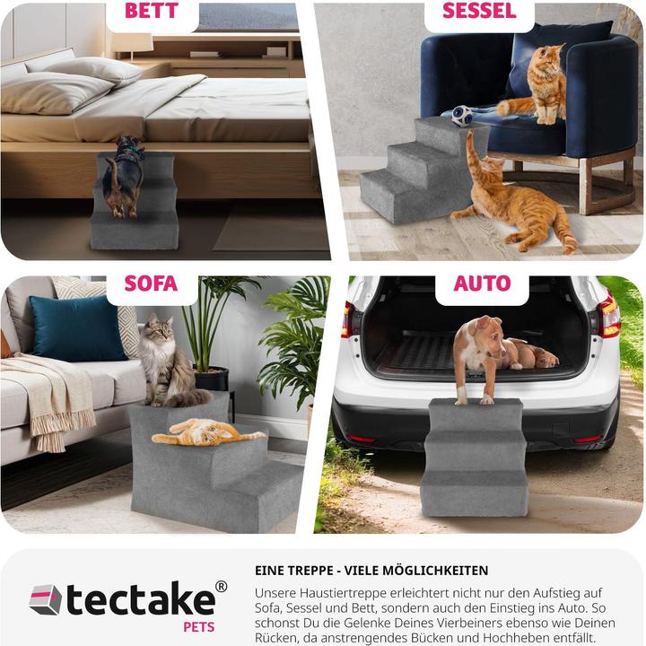 Immagine prodotto tectake Scala per animali Paw Path con rivestimento in peluche 37 x 45 x 34,5 cm (Cane, Gatto)