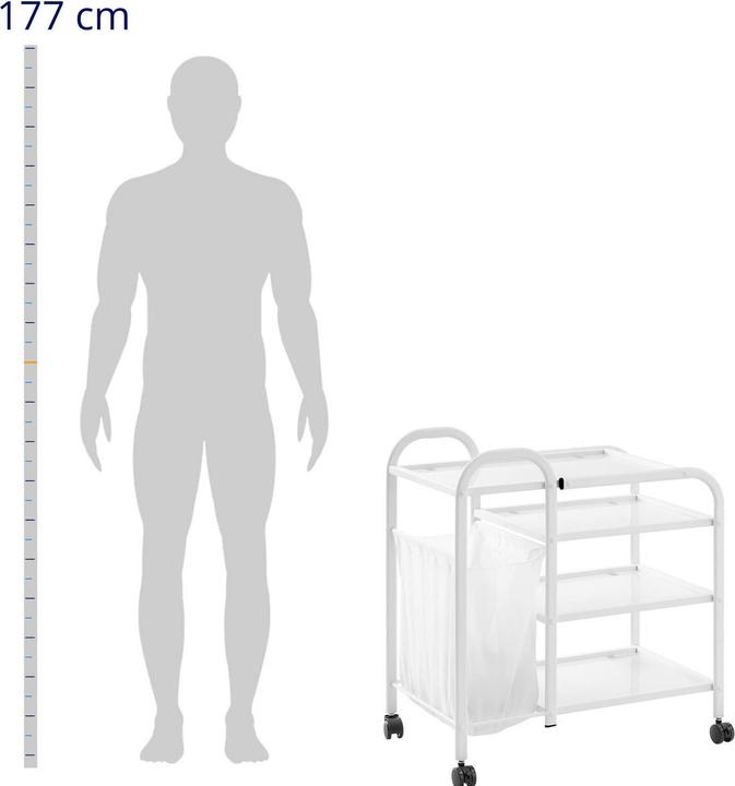 Image du produit Physa Chariot cosmétique avec sac à linge 5 l - 4 étagères en verre