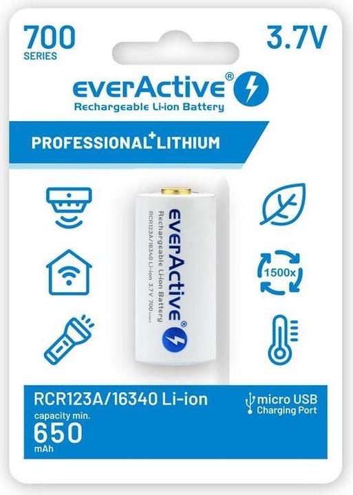 Everactive 16340 / RCR123A 3.7V 700 mAh - Rechargeable battery (1 pcs., RCR123A, 650 mAh)