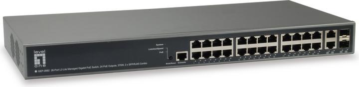 LevelOne Switch L3 Lite Managed Gigabit PoE a 26 porte 24 uscite PoE 370W 2 x SFP/RJ45 Combo (26 Porti)