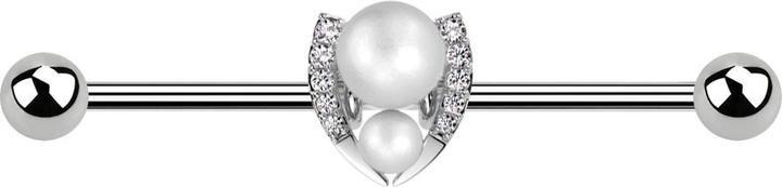 Star Piercing Barbell silber mit zwei Kugeln silber zwei Perlenkugeln silber Kristalle silber (Messing, Chirurgenstahl 316L)
