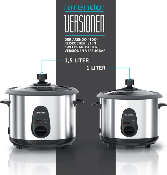 Image du produit Arendo Cuiseur à riz 1l, 400 W, Insert de cuisson vapeur, Fonction maintien au chaud, Cuiseur vapeur