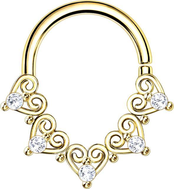 Star Piercing Micro Piercing Ring 14k vergoldet filigrane Herzen mit Kristall (Messing, Chirurgenstahl 316L)