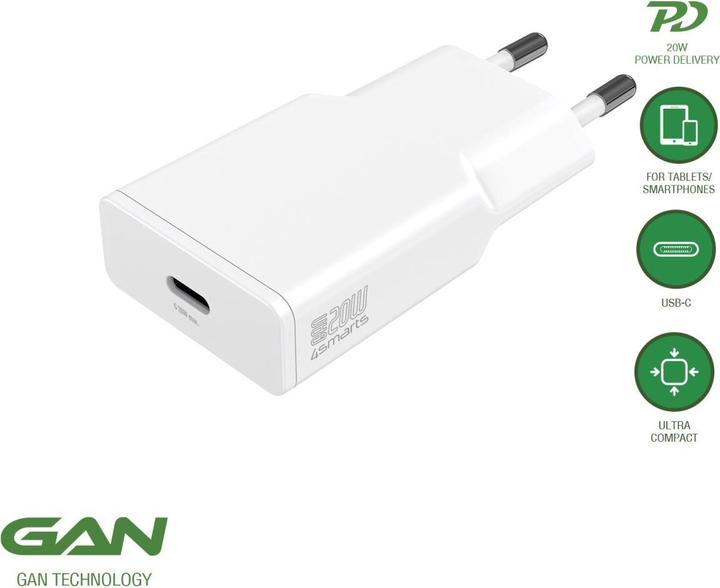 Image du produit 4smarts Chargeur secteur PDPlug Slim 20W GaN 1C blanc (20 W)